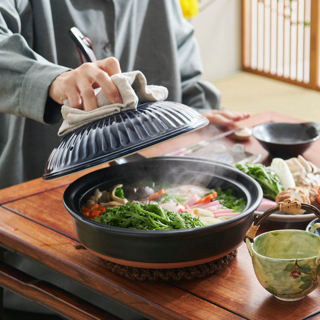 Kikka Navy IH-Compatible Donabe Japanese Clay Pot for 3 to 4 persons