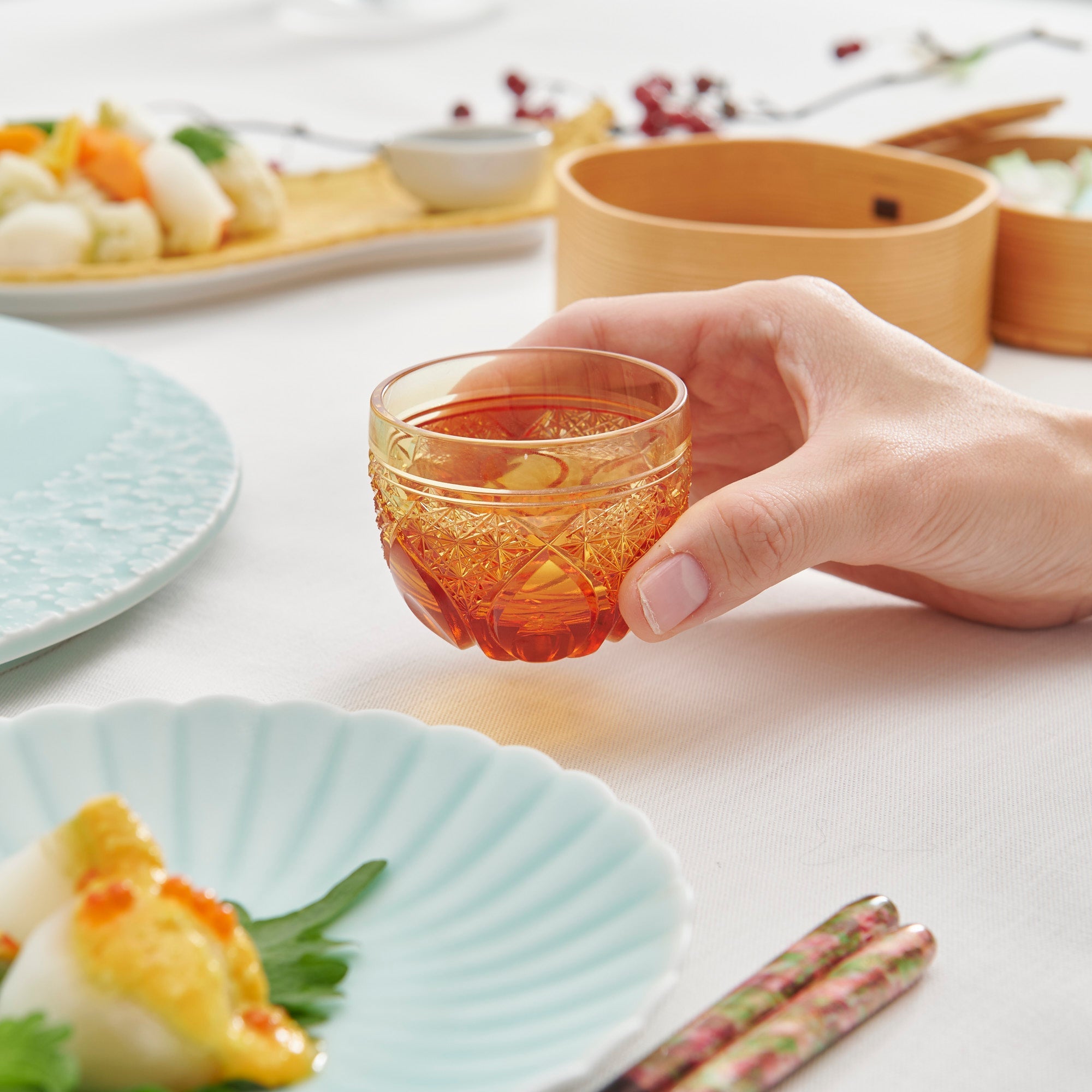Amber Flower Petals Guinomi Sake Cup