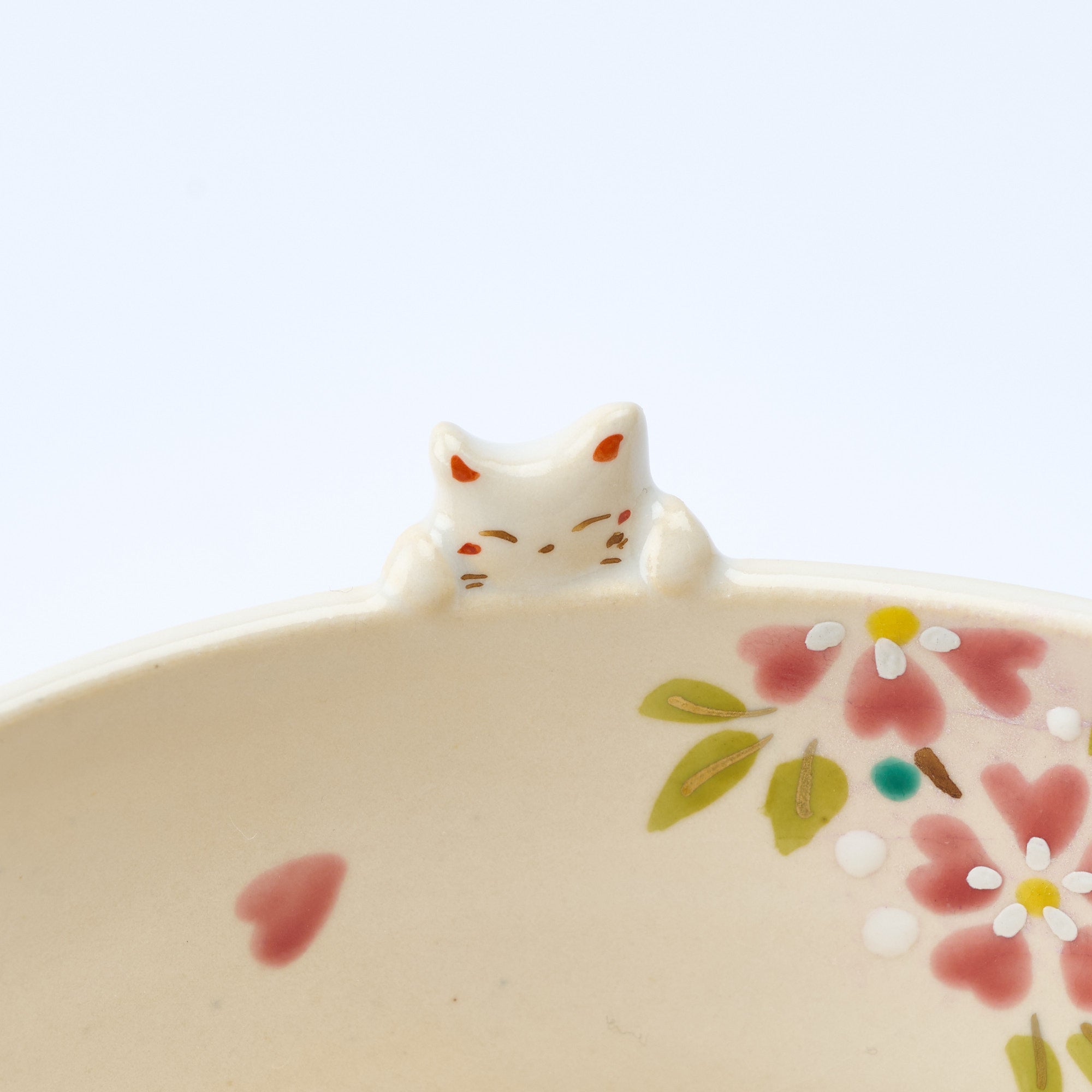 Sakura and Peeking Cat Matcha Bowl