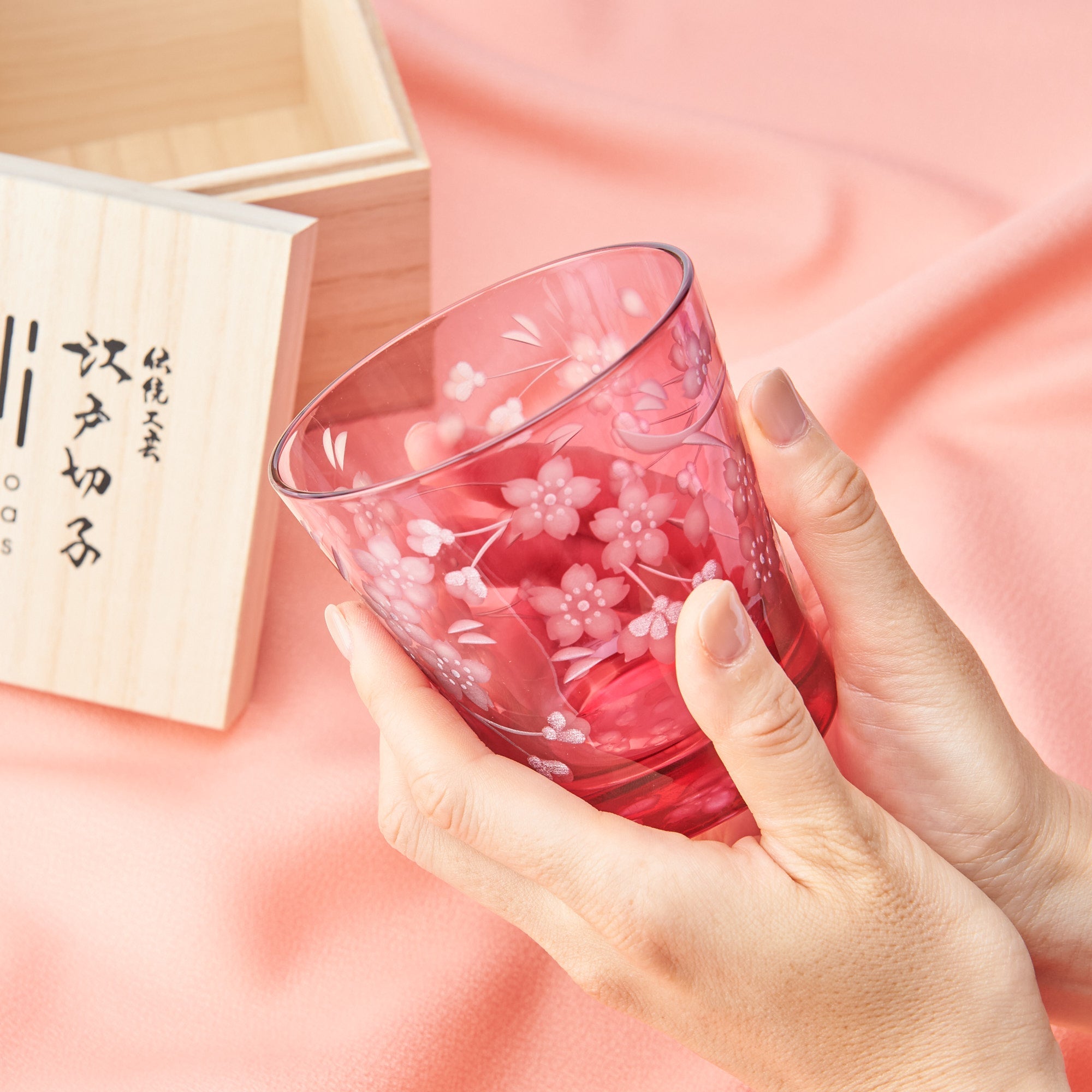 Deep Pink Sakura Whiskey Glass