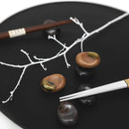 Chopstick Rest Pebble Brown with Green Splash