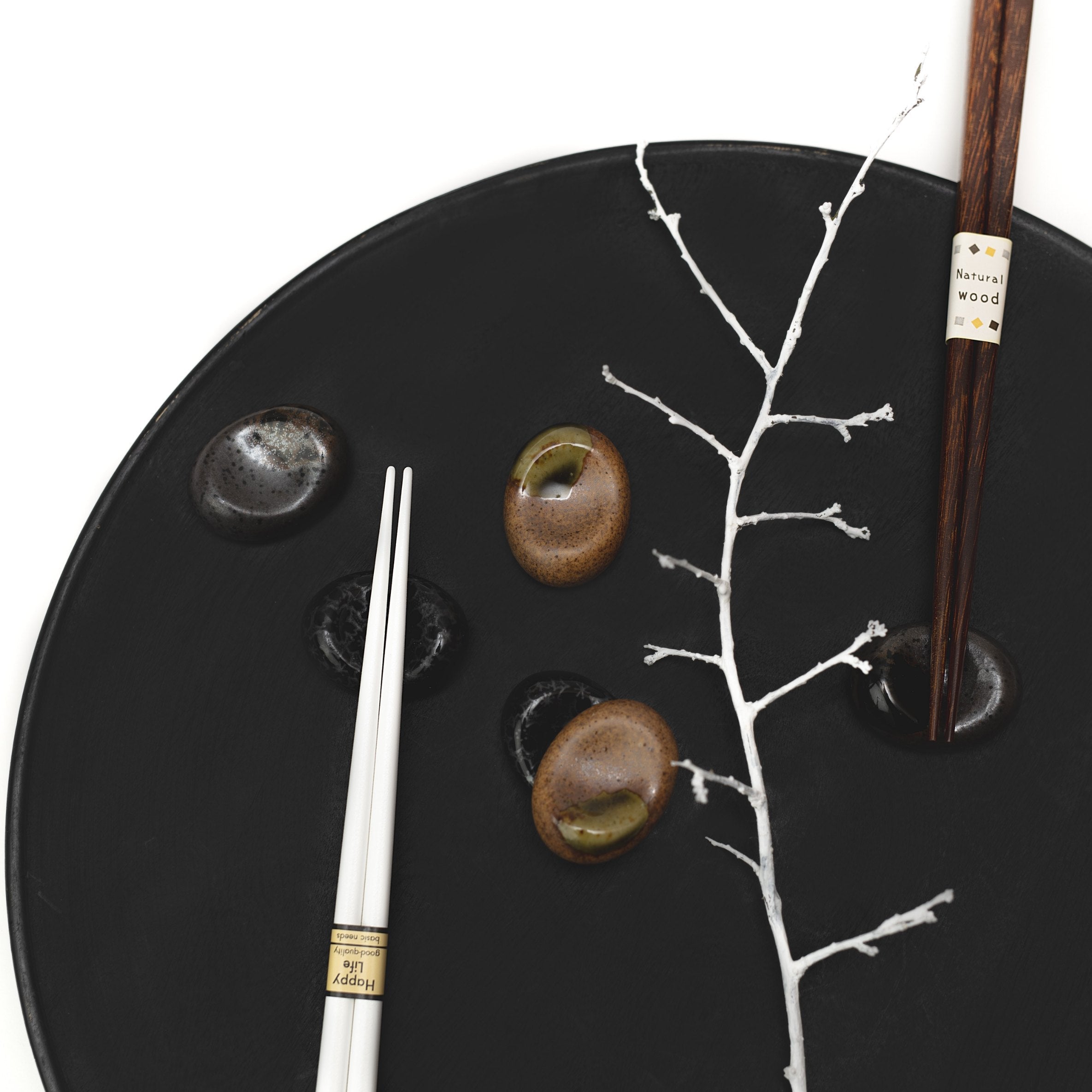 Chopstick Rest Pebble Brown with Green Splash