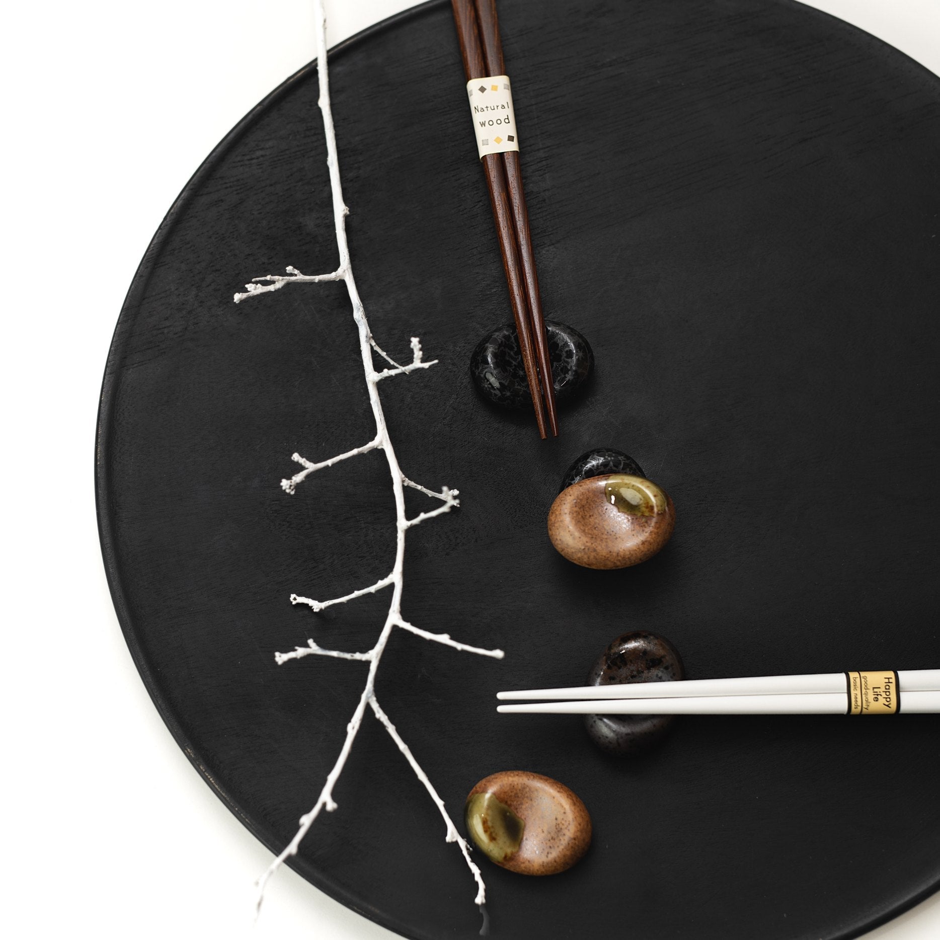 Chopstick Rest Pebble Brown with Green Splash