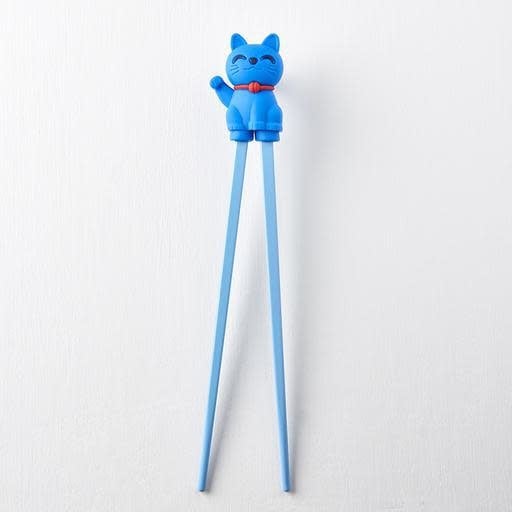 Maneki Trainer Chopsticks Lucky Cat in Blue