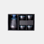 Sake Set for Four 280ml Black Bright Blue Drip Glaze