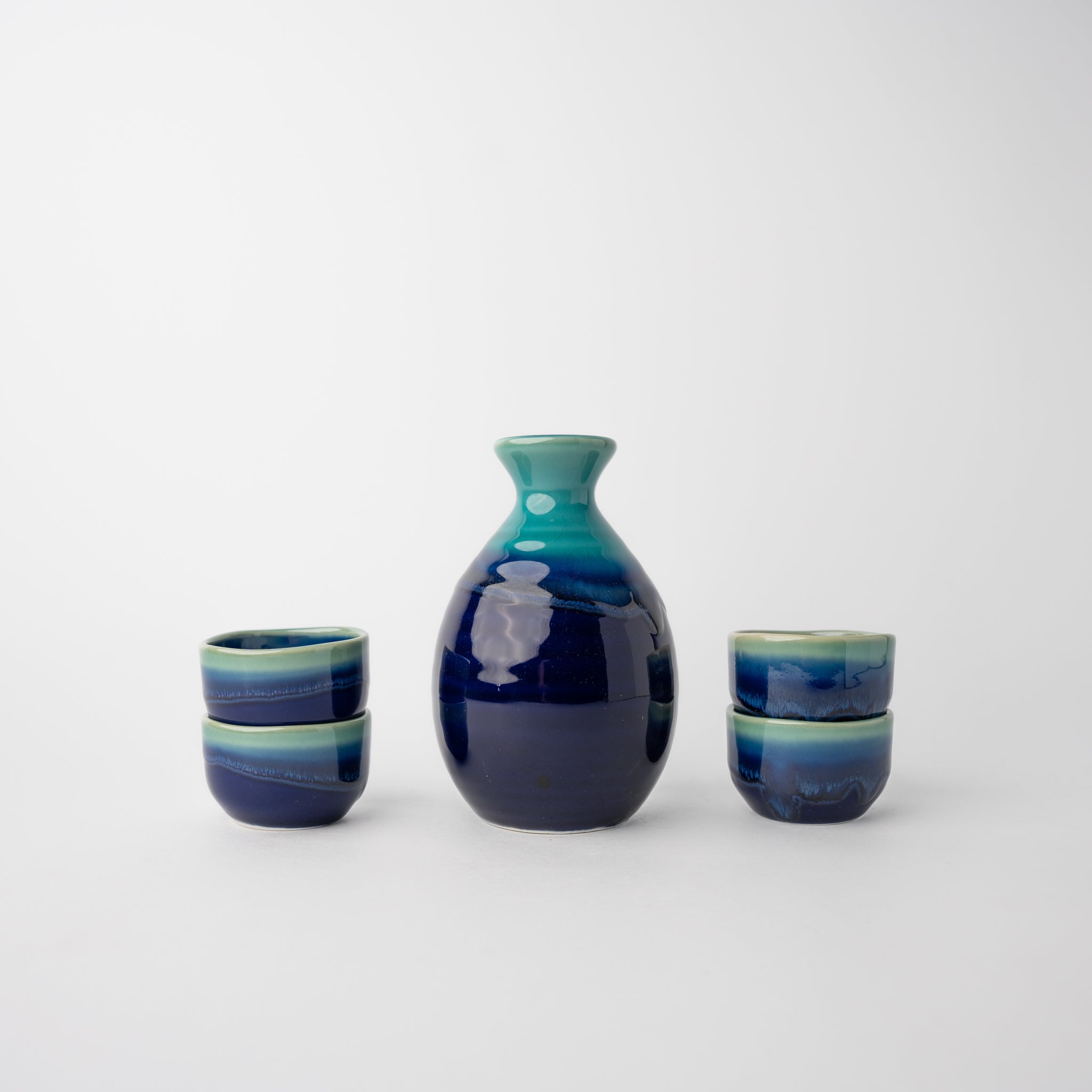 Sake Set for Four 330ml Cobalt Teal Glaze