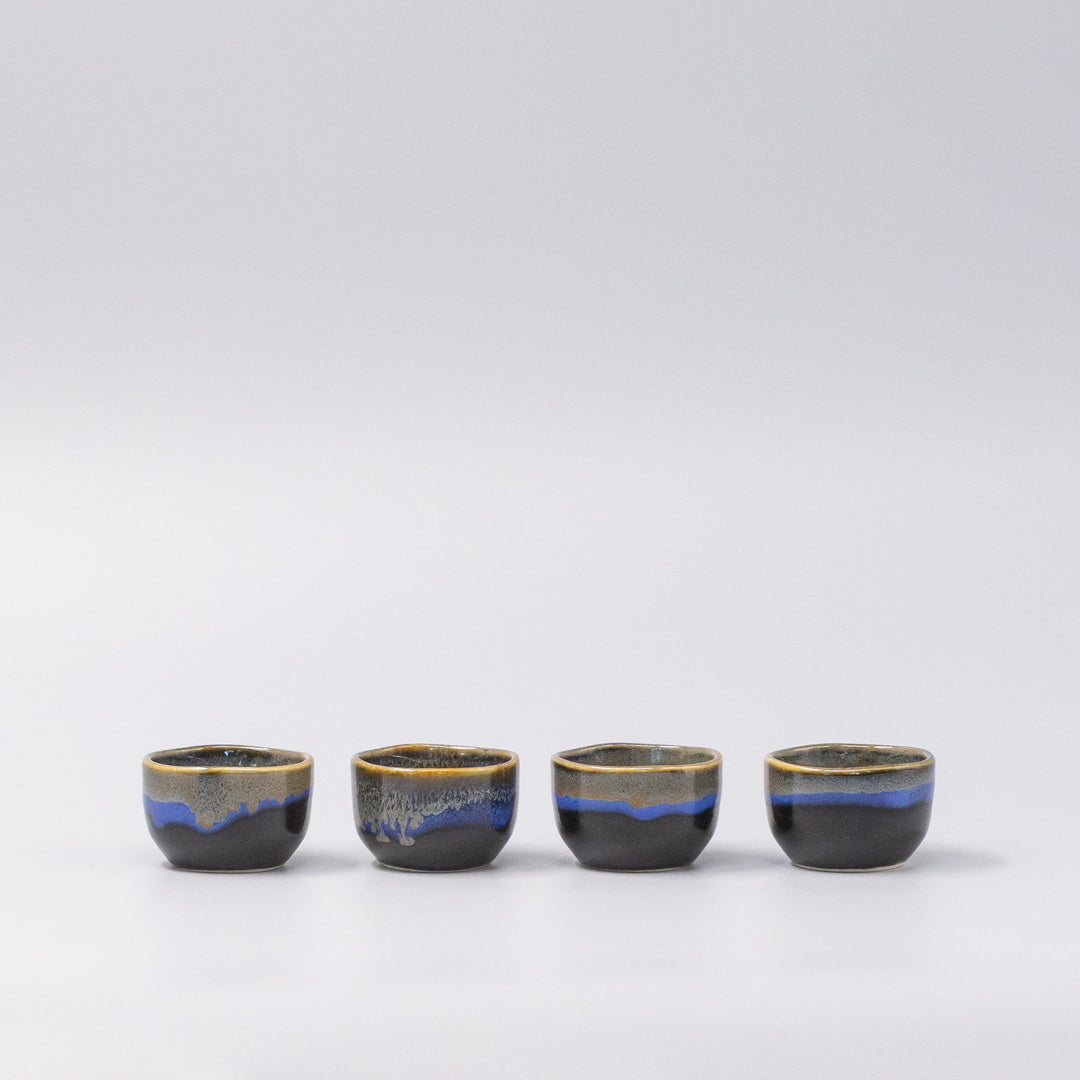 Sake Set for Four 330ml Black Blue Glaze