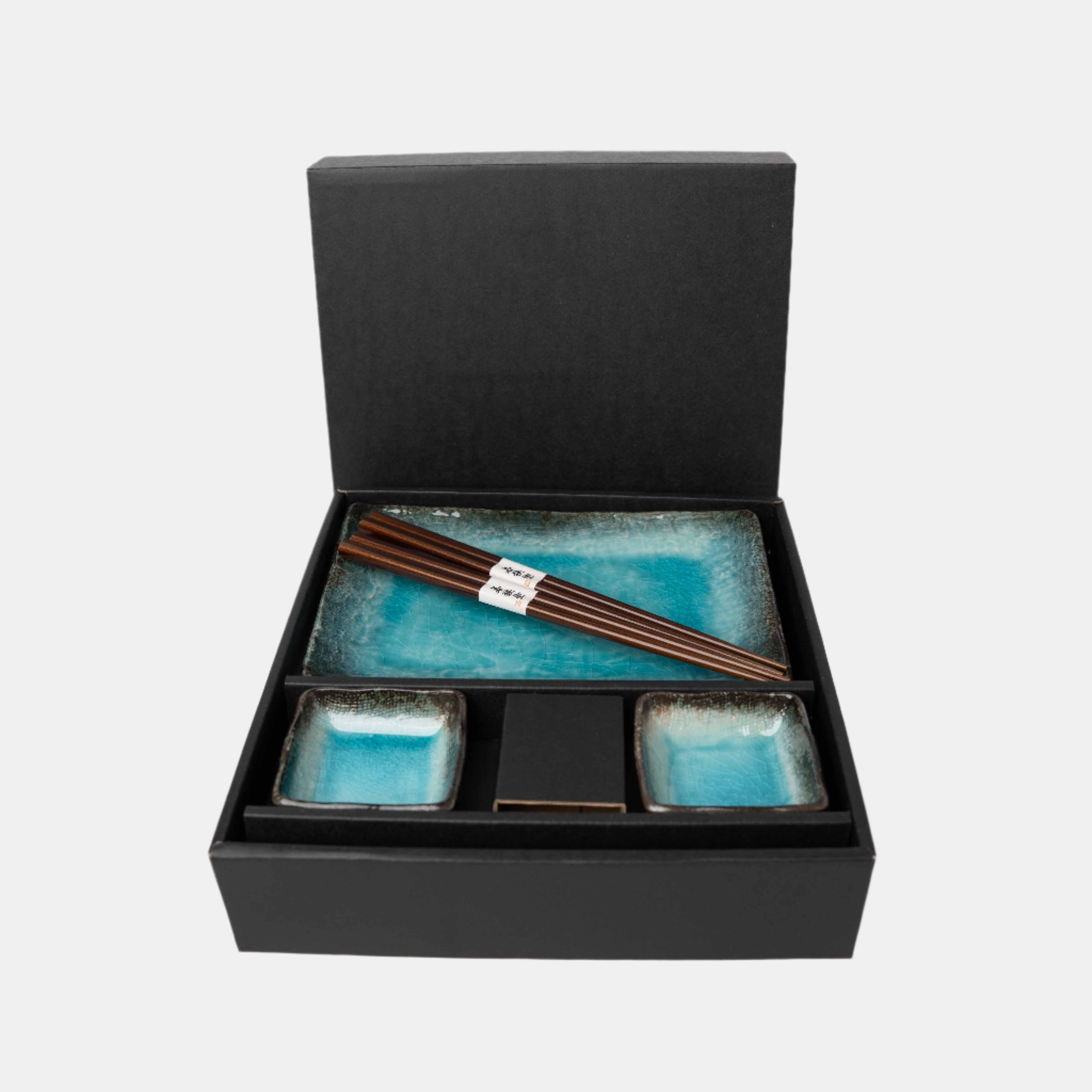 Sushi Set for Two with Chopsticks Sky Blue Glaze