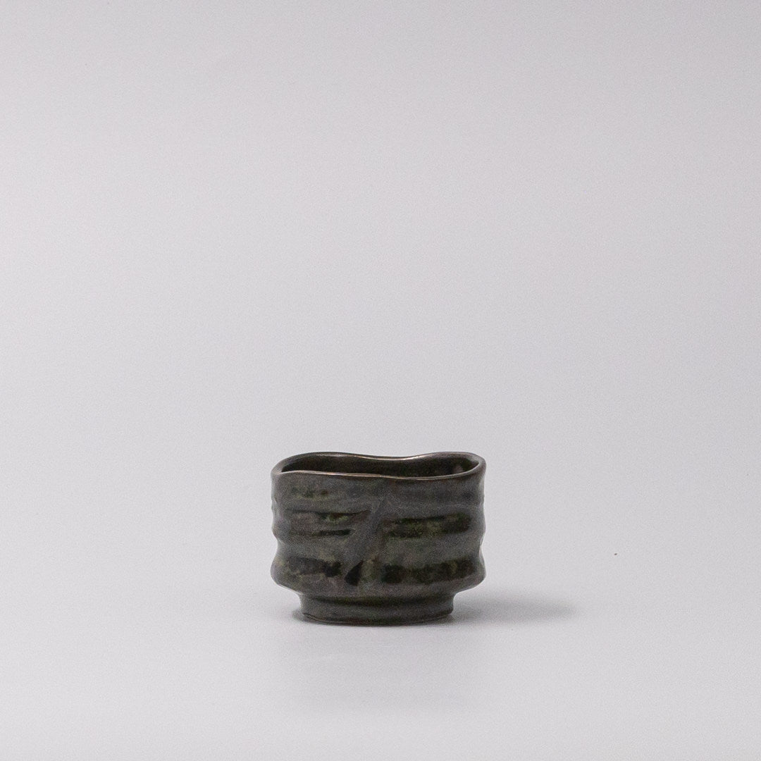Sake Cup Moss Black Glaze