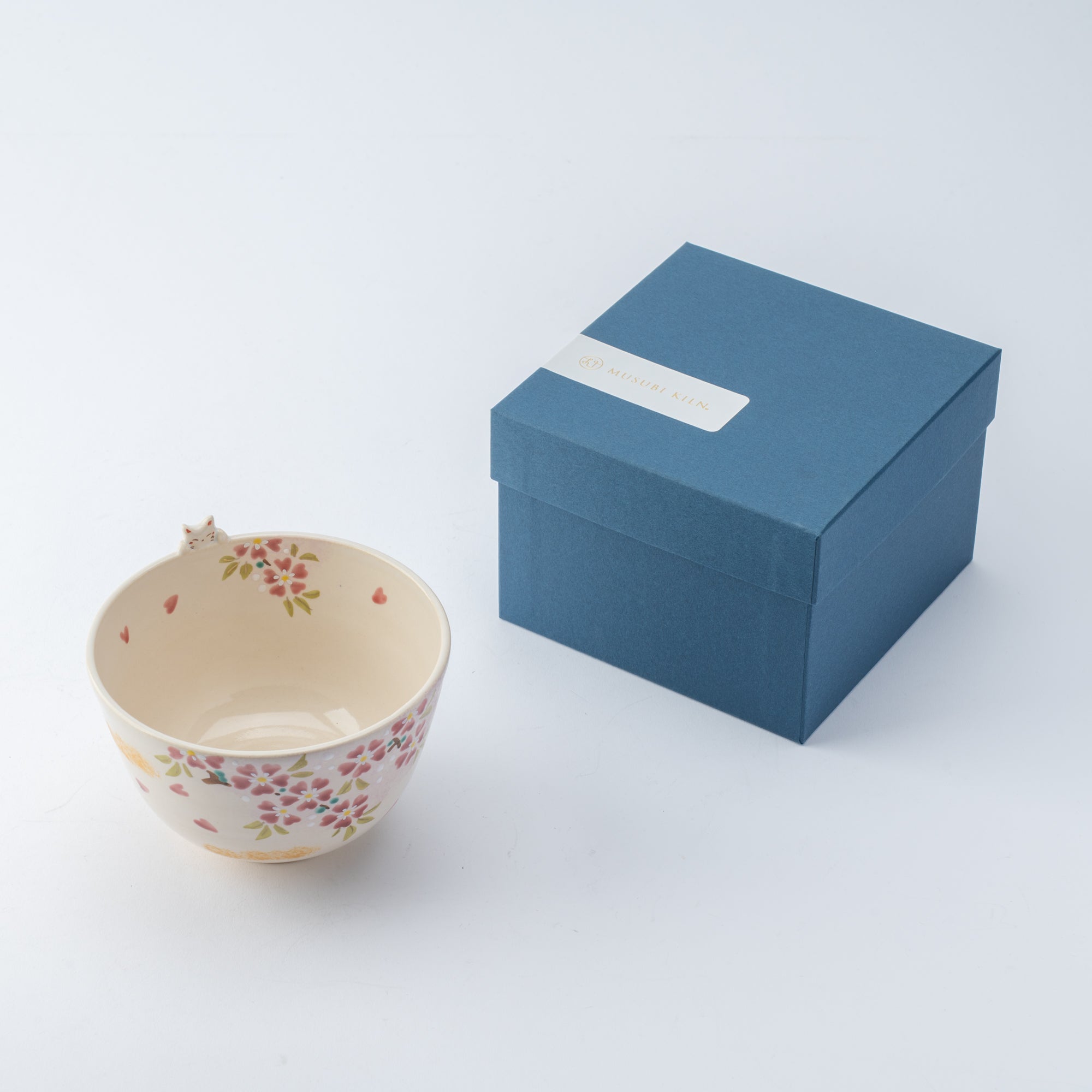 Sakura and Peeking Cat Matcha Bowl