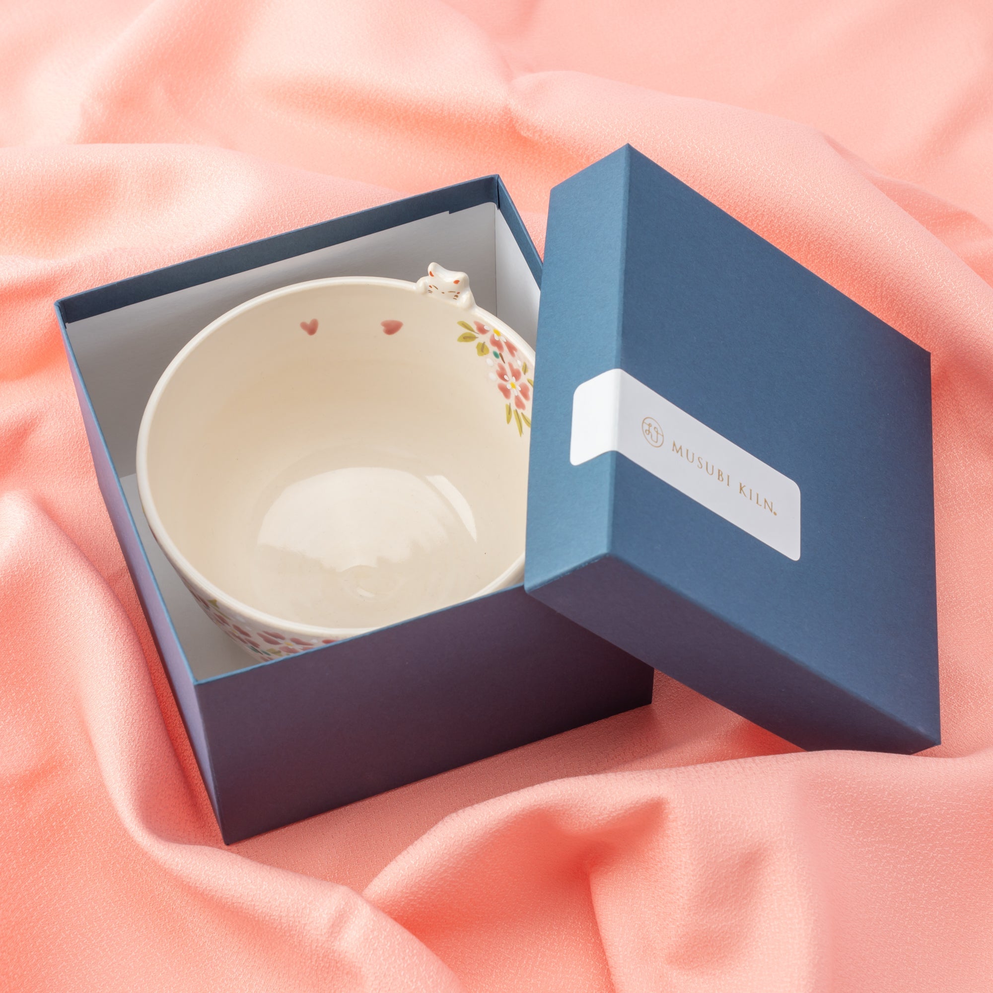 Sakura and Peeking Cat Matcha Bowl