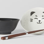 Bowl Set 2pcs with Chopsticks Cat Face Design