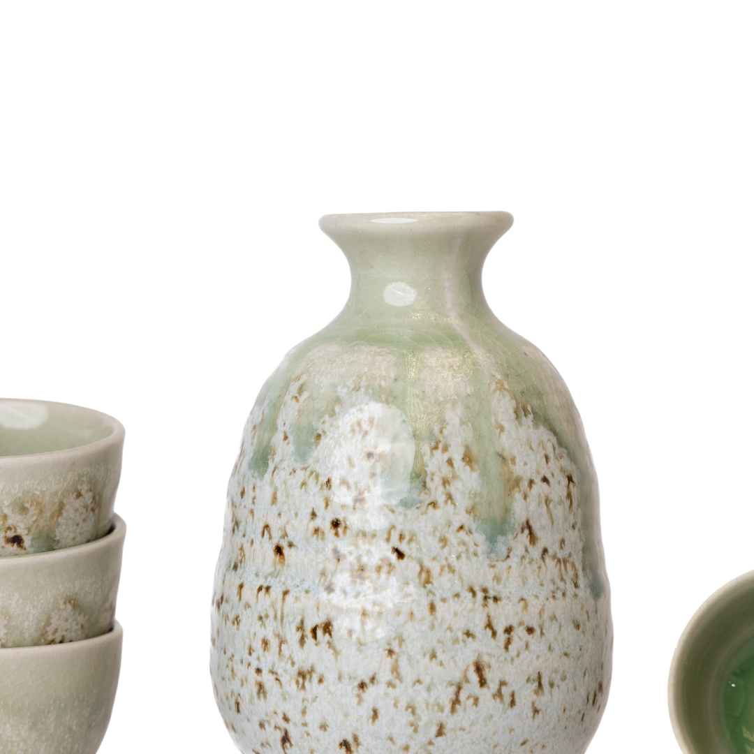 Sake Set for Four 280ml Green Drip Glaze