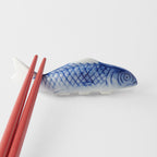 Chopstick Rest Blue Fish White Glaze