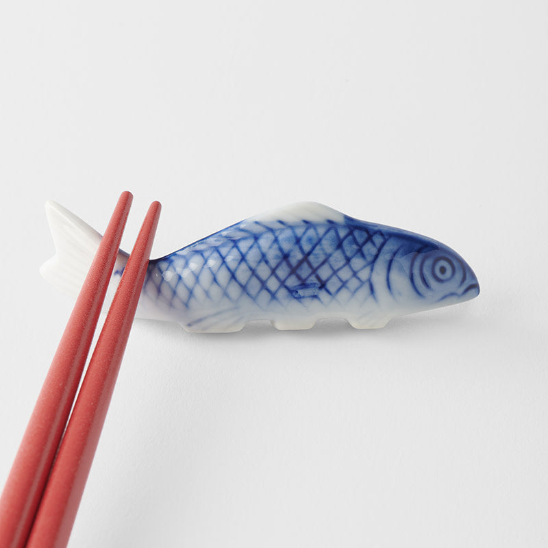 Chopstick Rest Blue Fish White Glaze