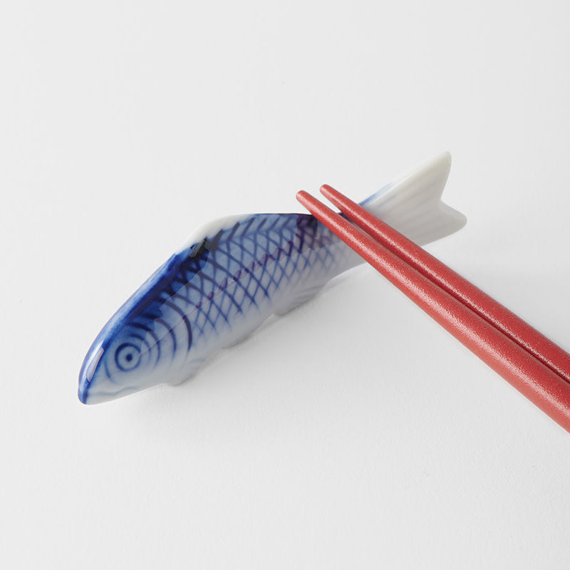Chopstick Rest Blue Fish White Glaze