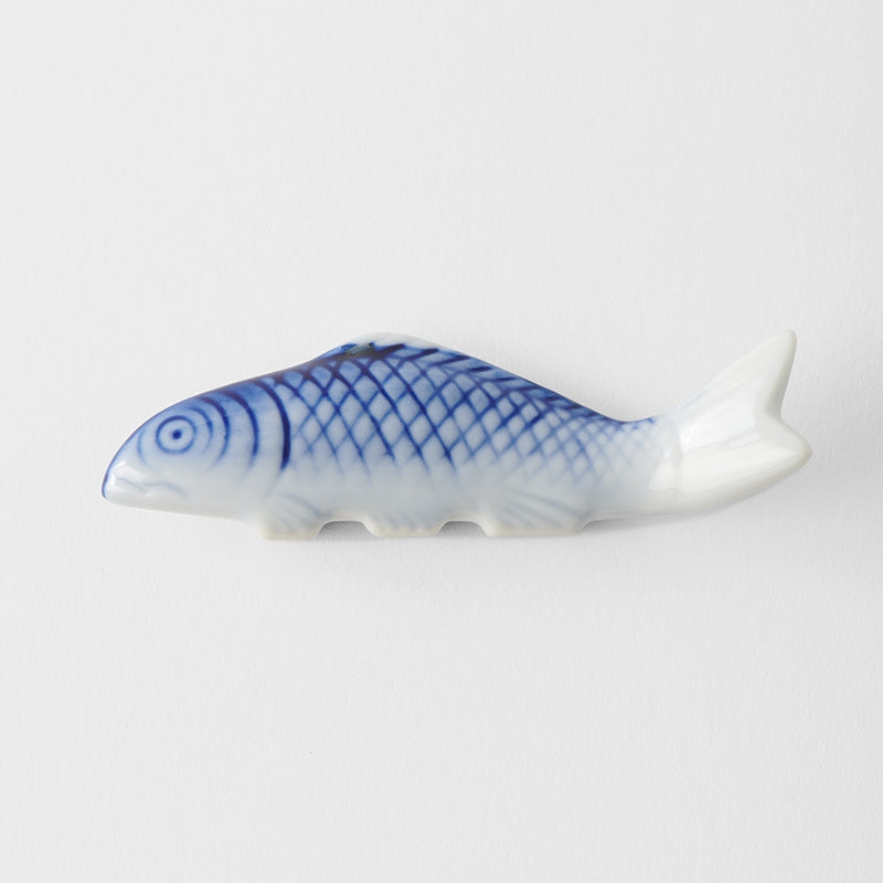Chopstick Rest Blue Fish White Glaze