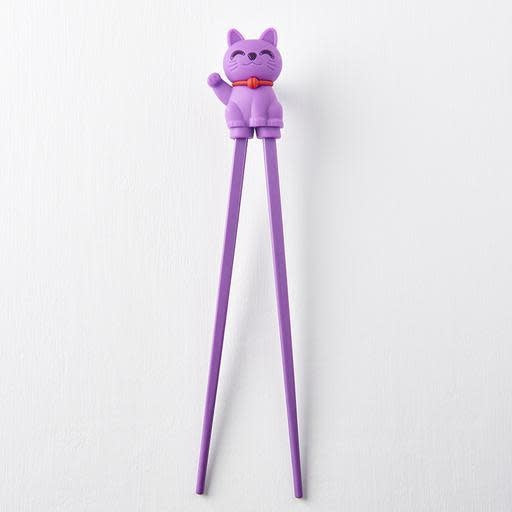 Maneki Trainer Chopsticks Lucky Cat in Purple