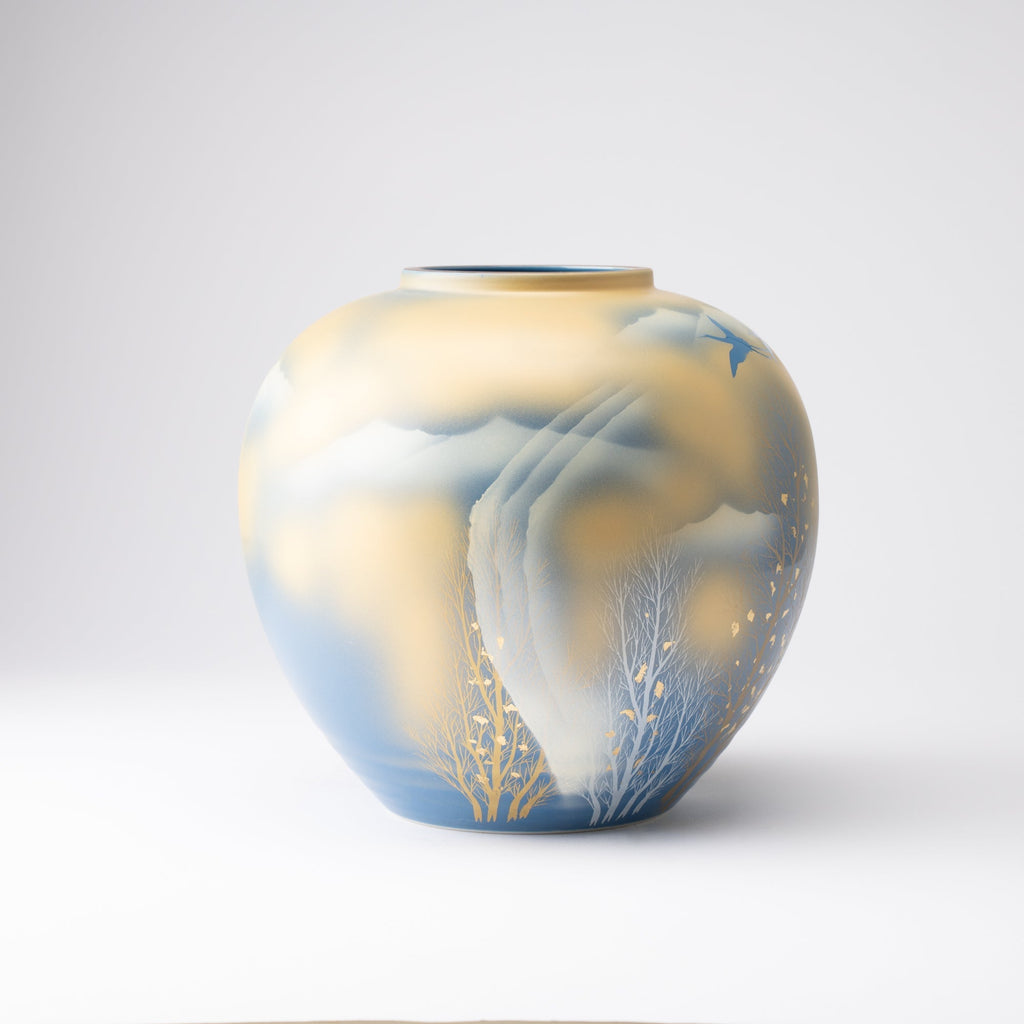 Gold Leaf and Trees Flower Vase