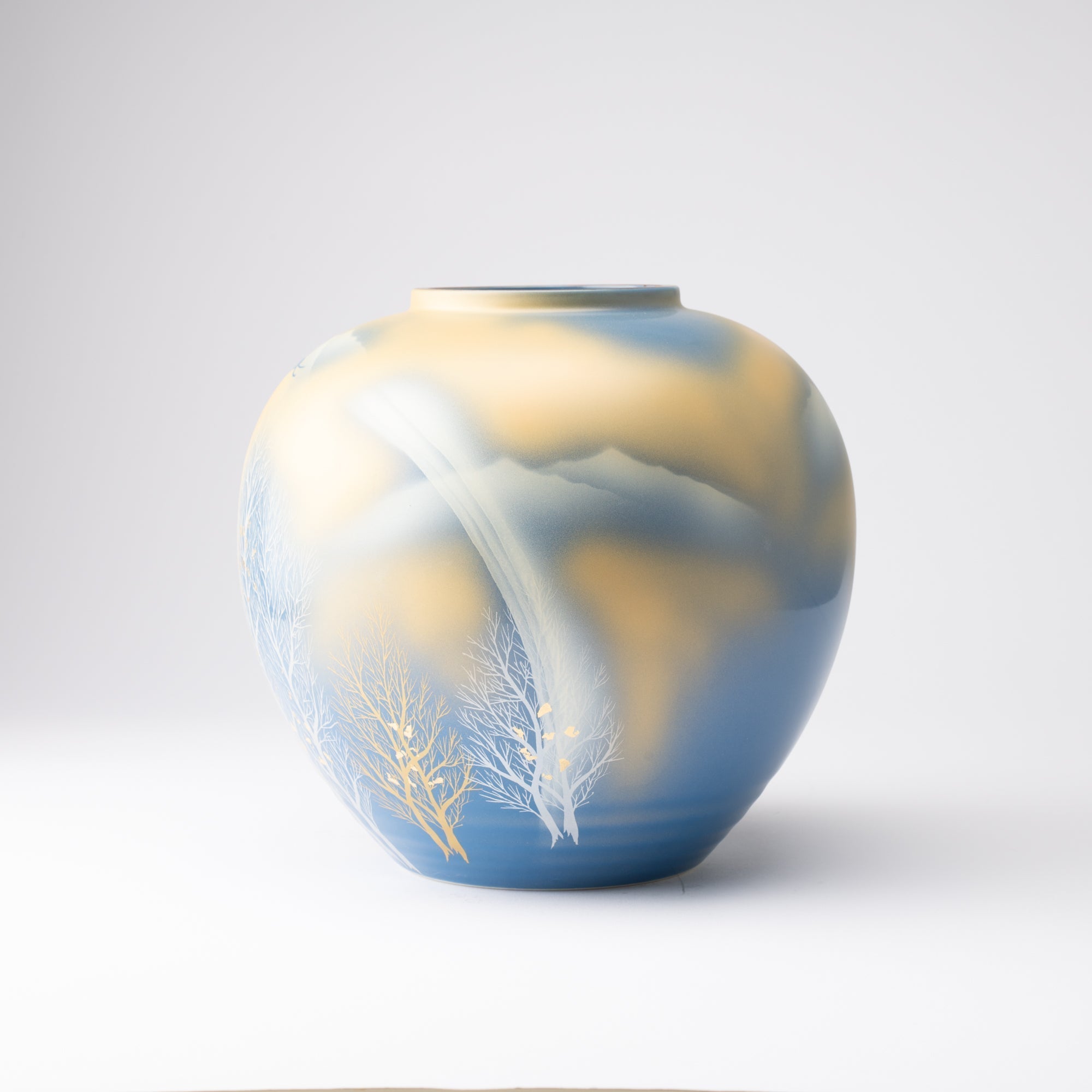 Gold Leaf and Trees Flower Vase