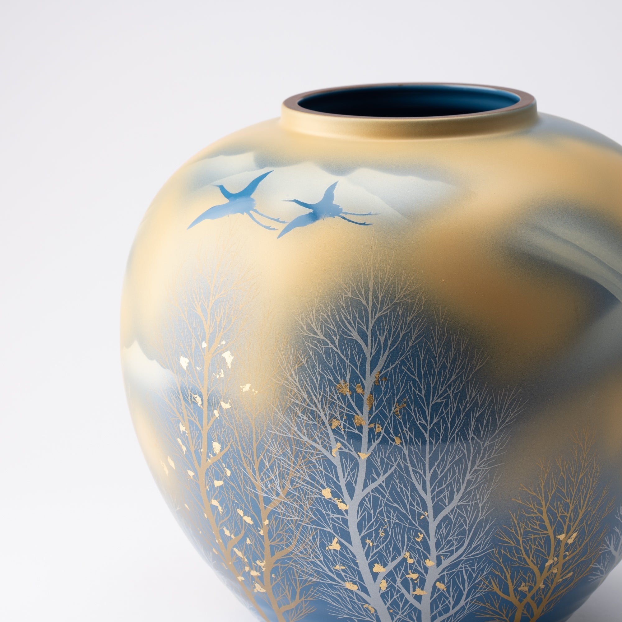 Gold Leaf and Trees Flower Vase