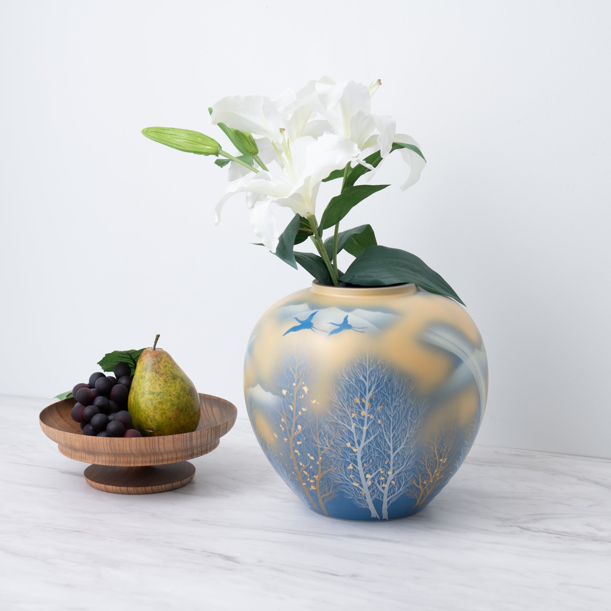 Gold Leaf and Trees Flower Vase