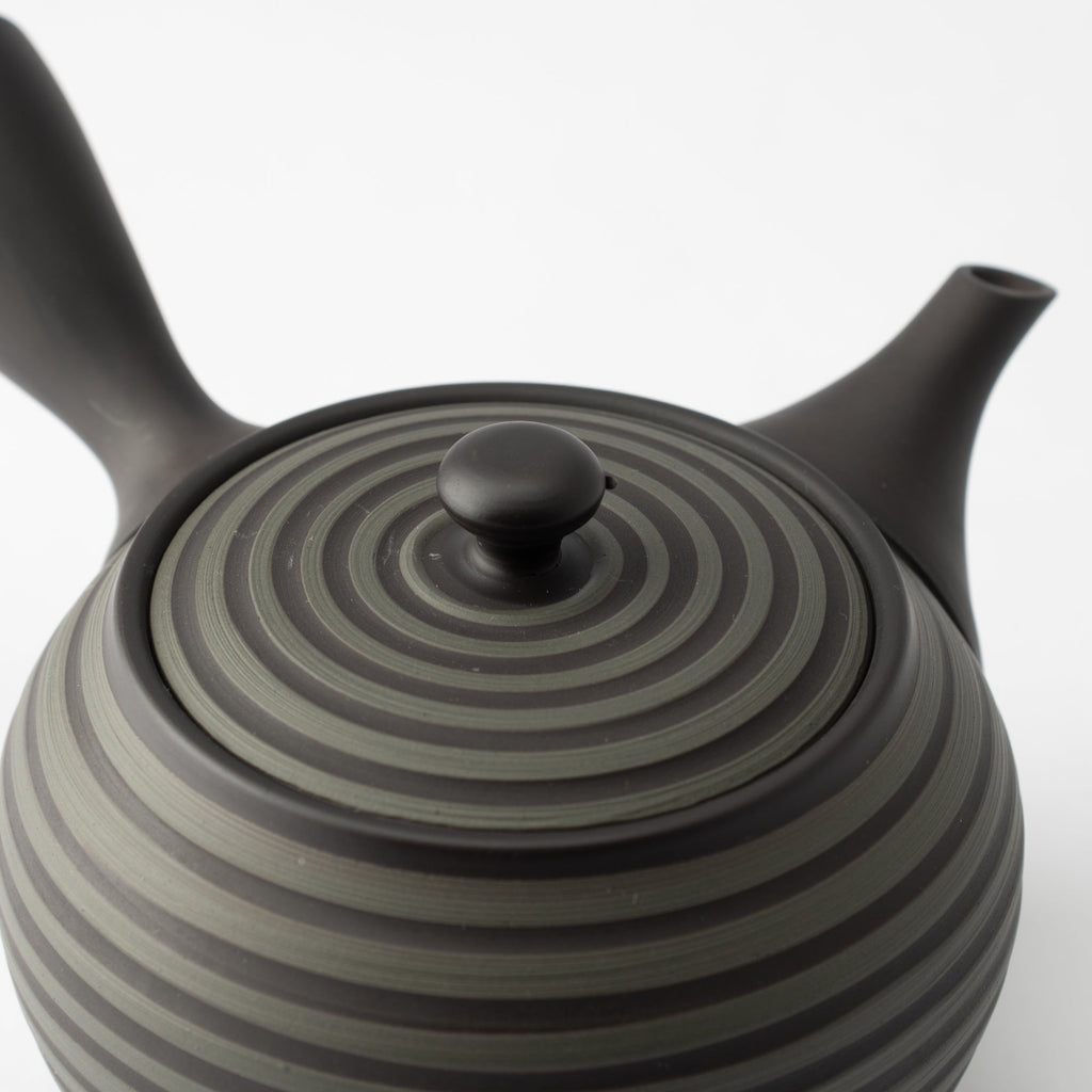 Circular Stripe Patterned Black Japanese Teapot