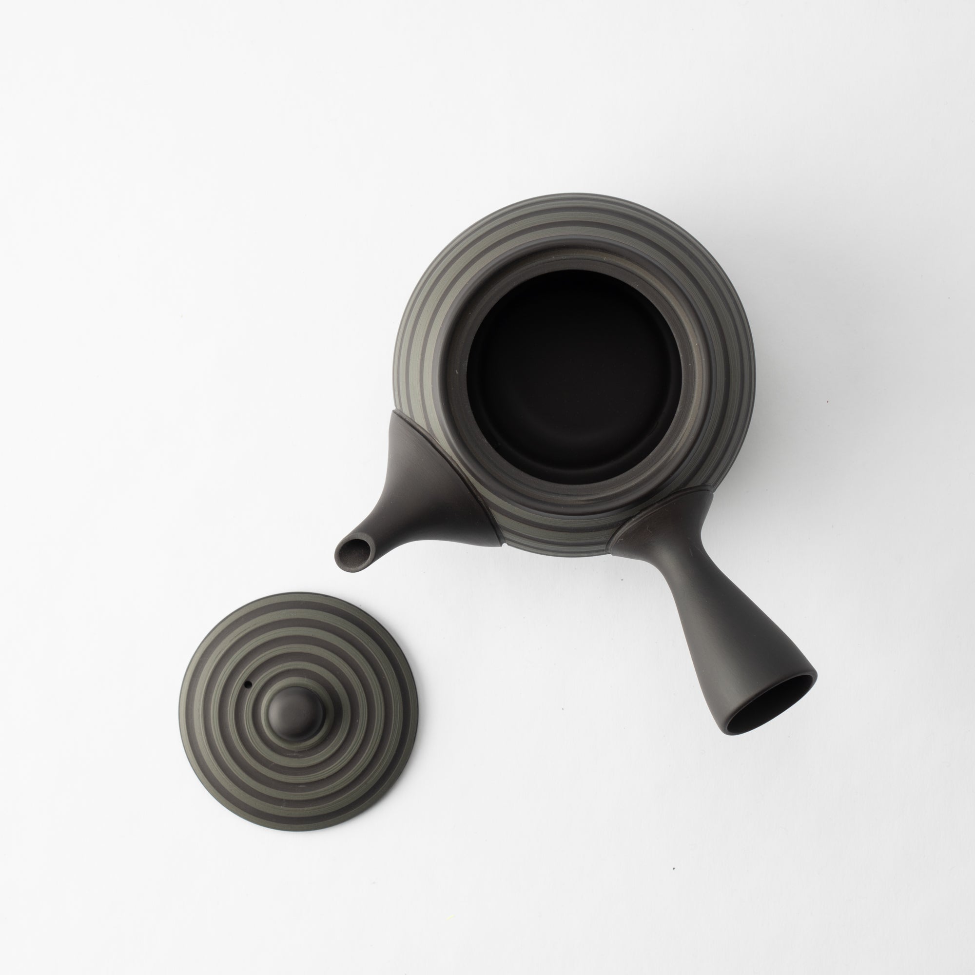 Circular Stripe Patterned Black Japanese Teapot