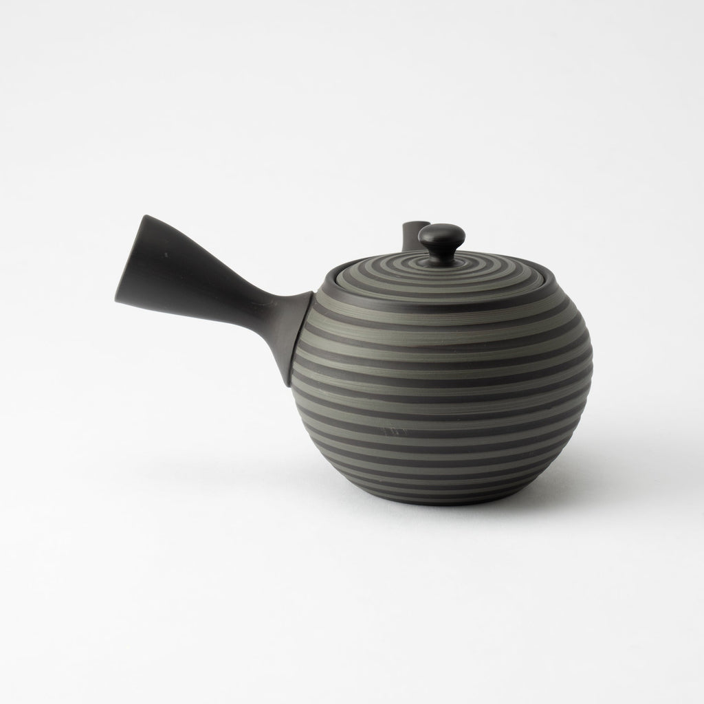 Circular Stripe Patterned Black Japanese Teapot