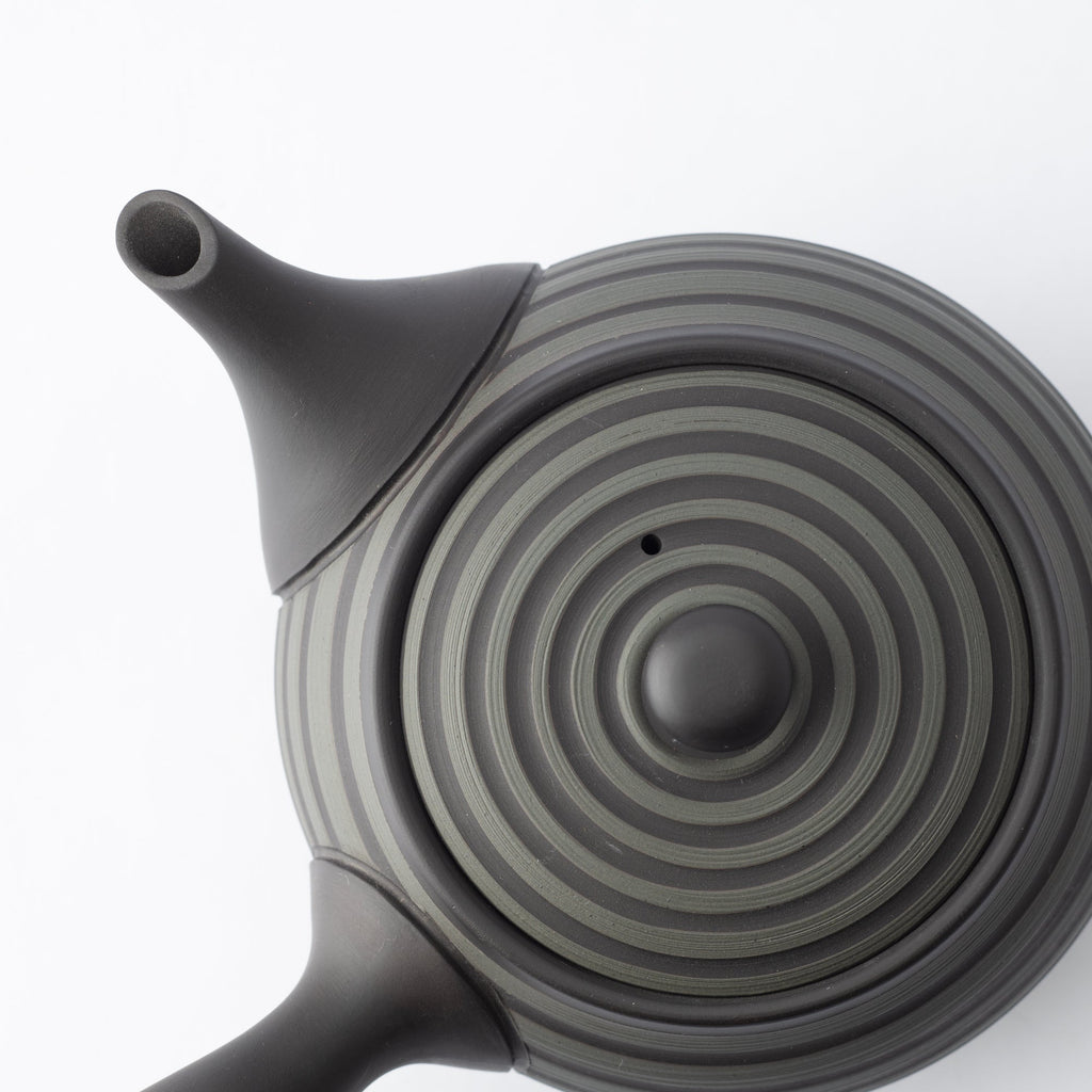 Circular Stripe Patterned Black Japanese Teapot