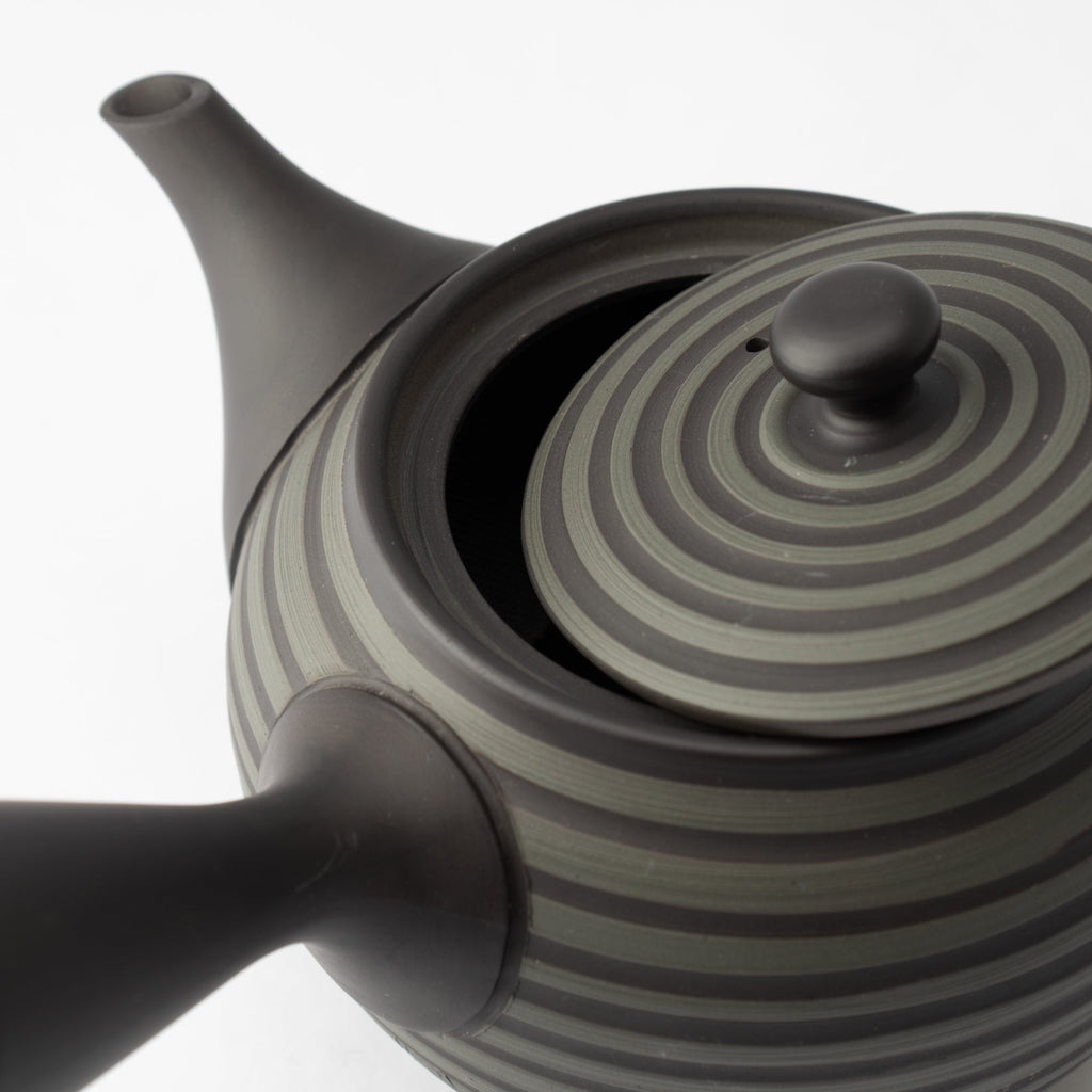 Circular Stripe Patterned Black Japanese Teapot