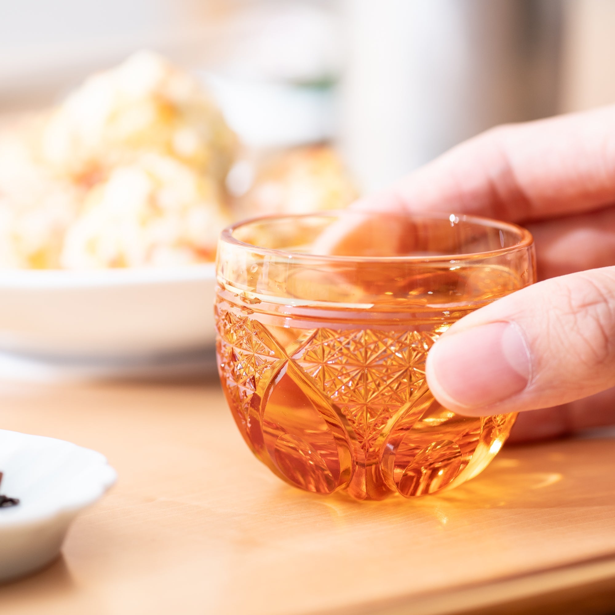 Amber Flower Petals Guinomi Sake Cup