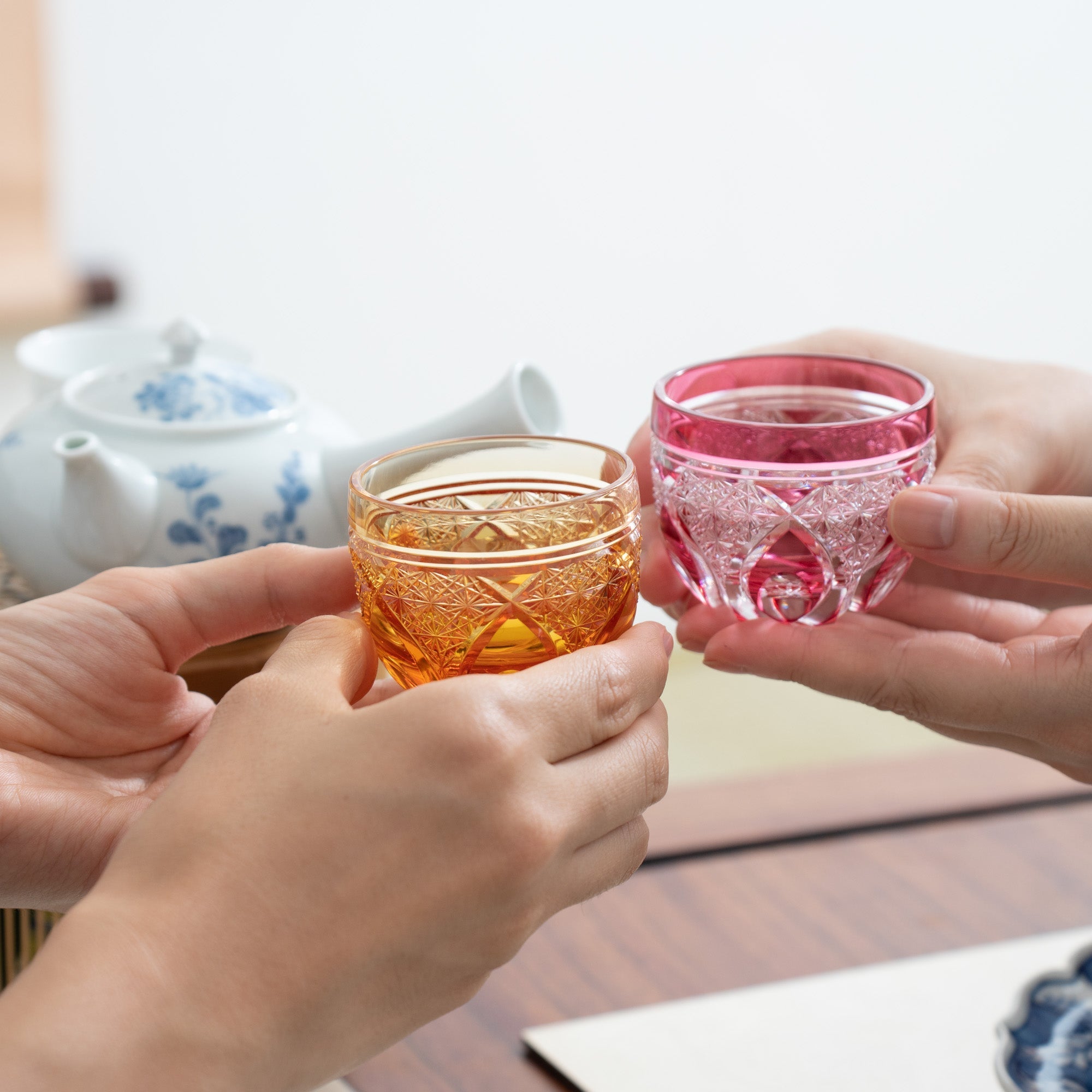 Amber Flower Petals Guinomi Sake Cup
