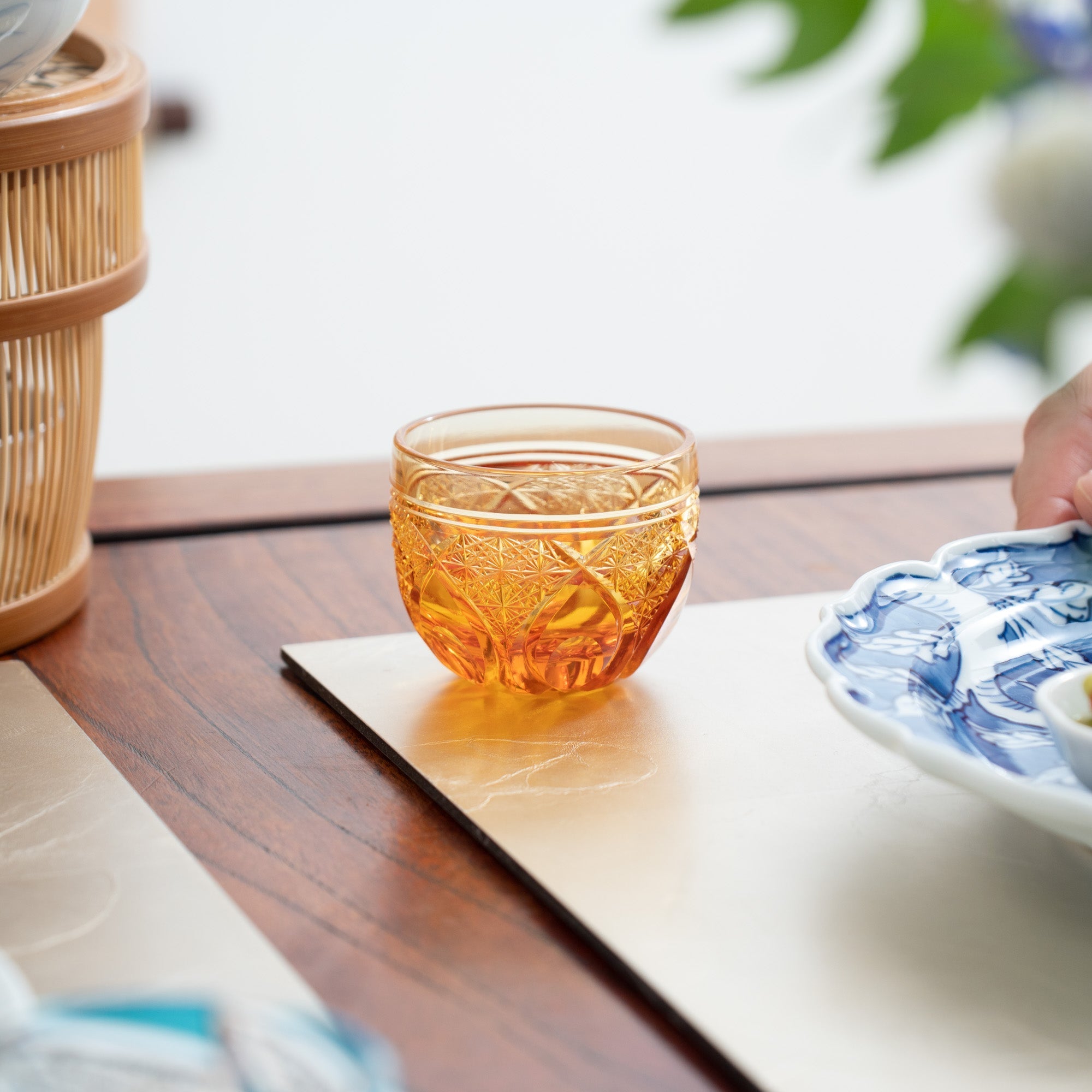 Amber Flower Petals Guinomi Sake Cup