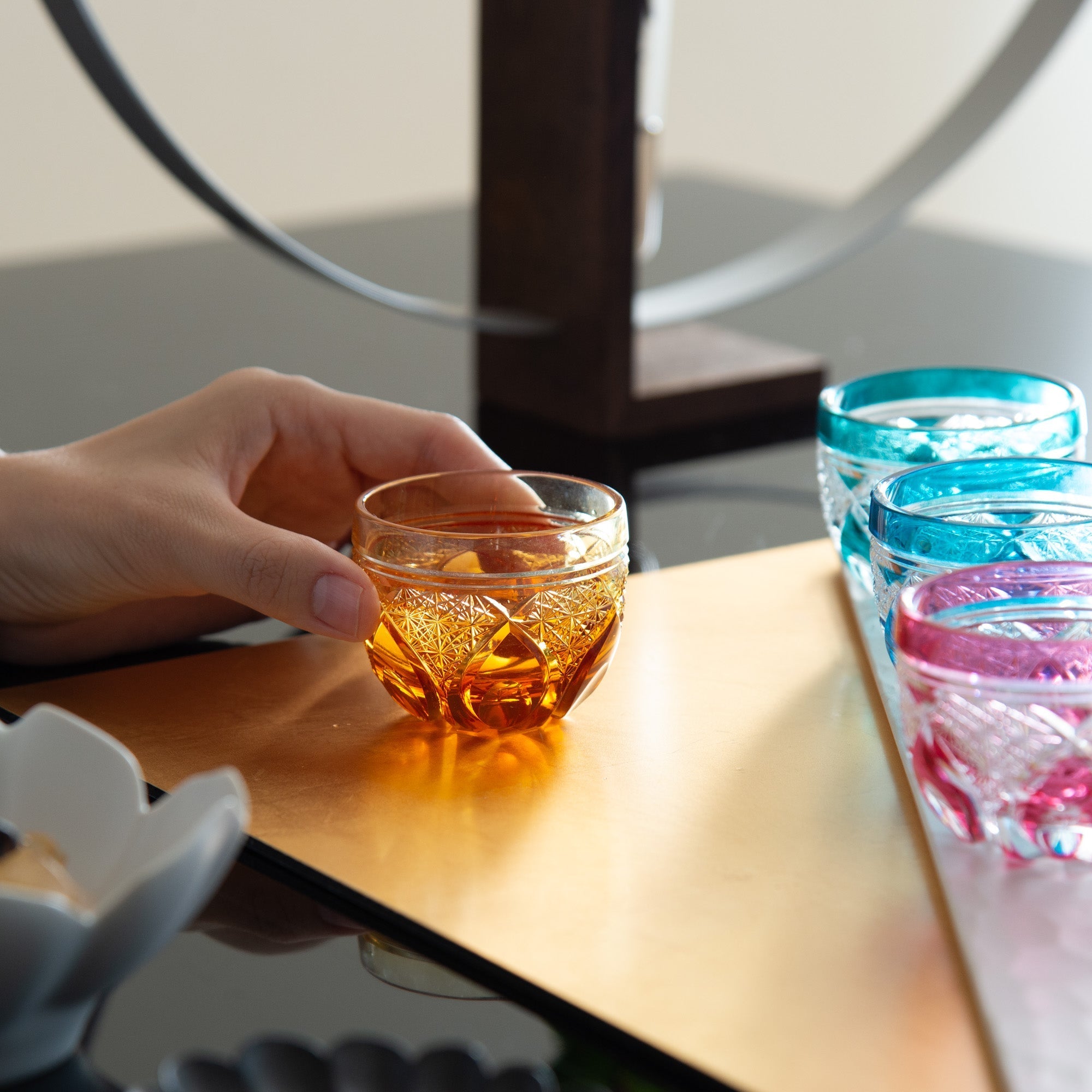 Amber Flower Petals Guinomi Sake Cup