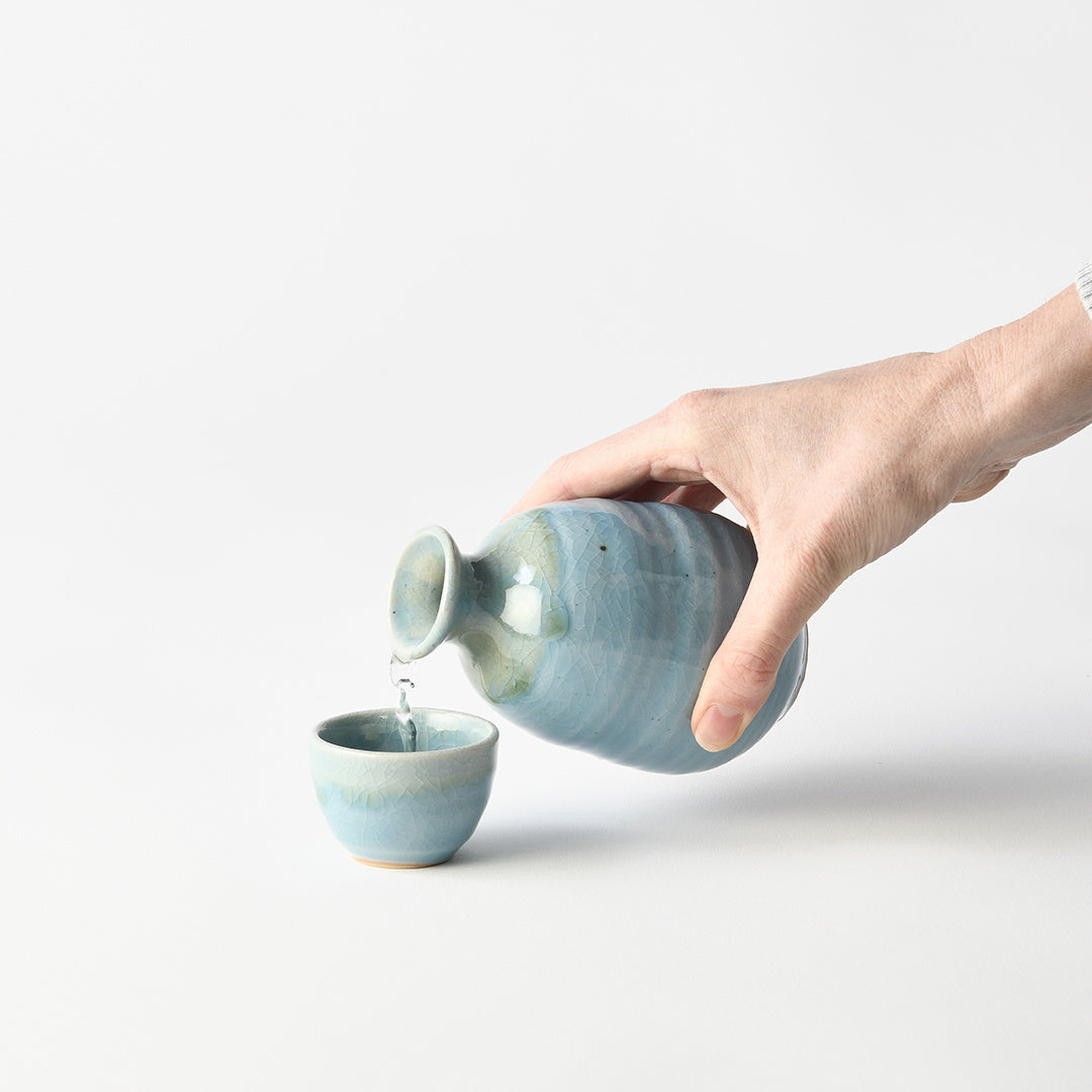 Sake Cup 30ml Crazed Blue Glaze